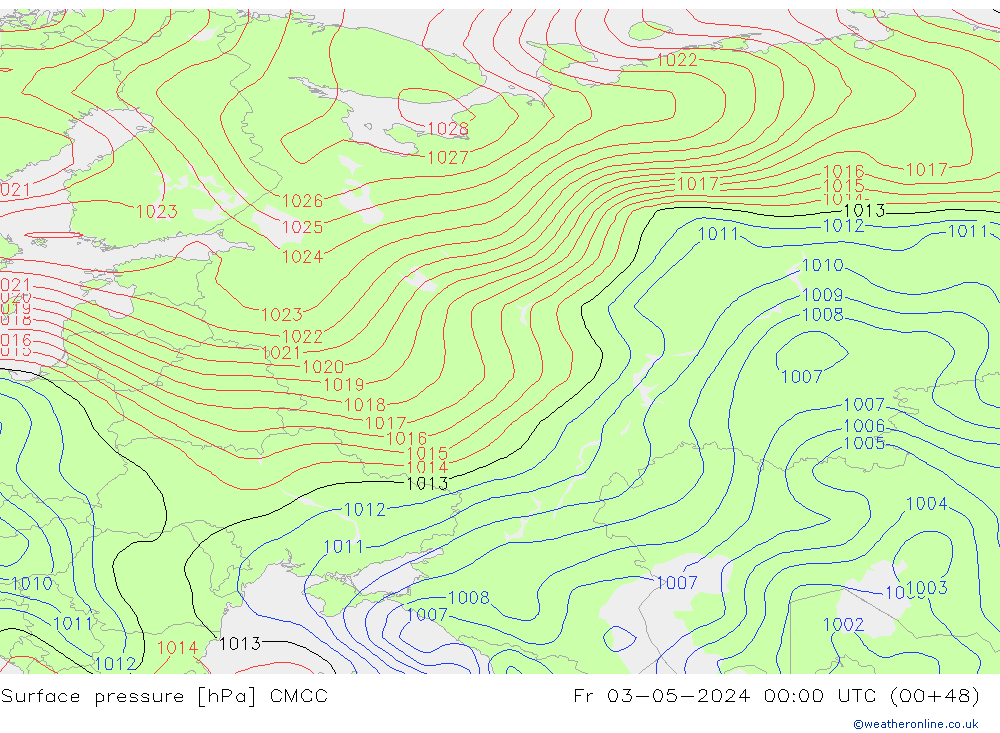 pression de l'air CMCC ven 03.05.2024 00 UTC