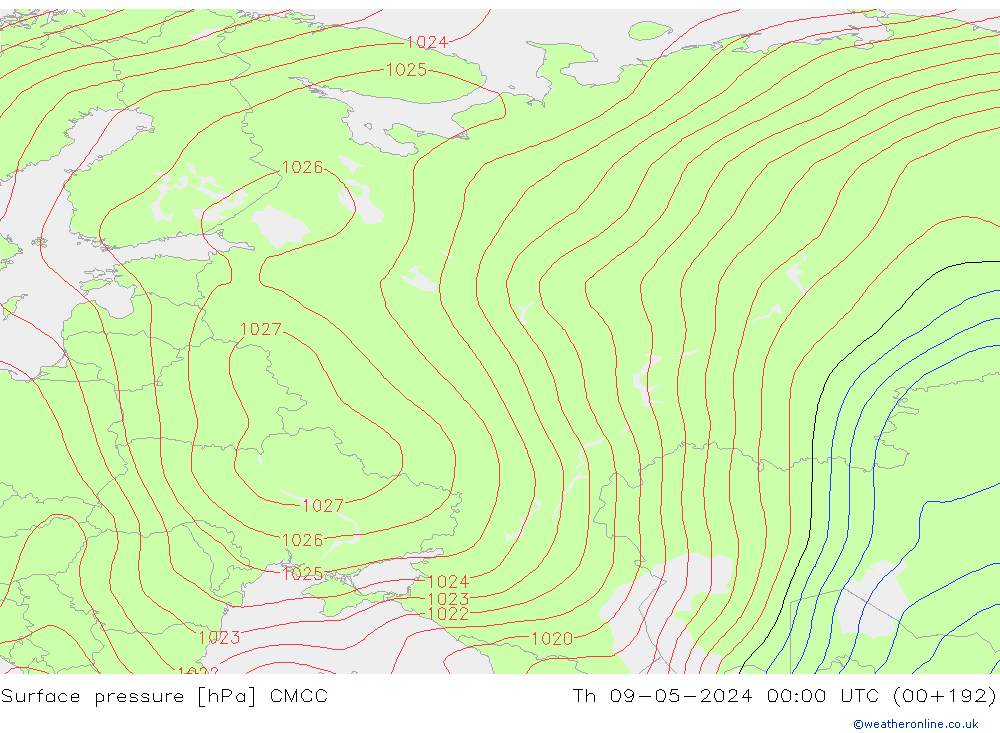 Surface pressure CMCC Th 09.05.2024 00 UTC