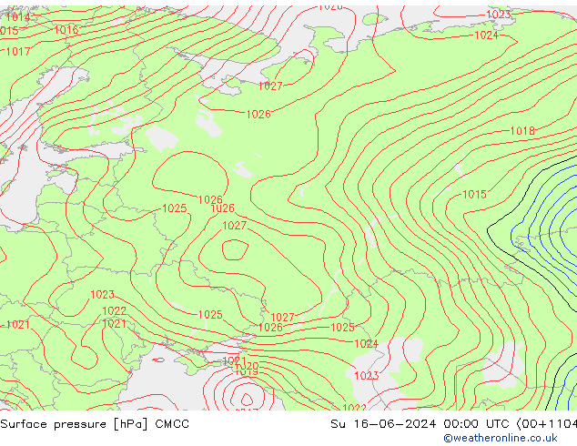 Pressione al suolo CMCC dom 16.06.2024 00 UTC