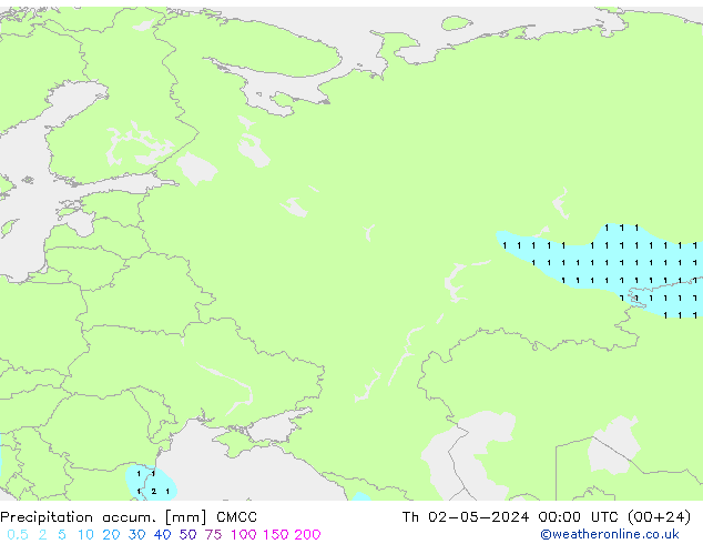 Precipitation accum. CMCC czw. 02.05.2024 00 UTC