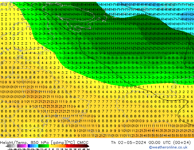 Yükseklik/Sıc. 850 hPa CMCC Per 02.05.2024 00 UTC