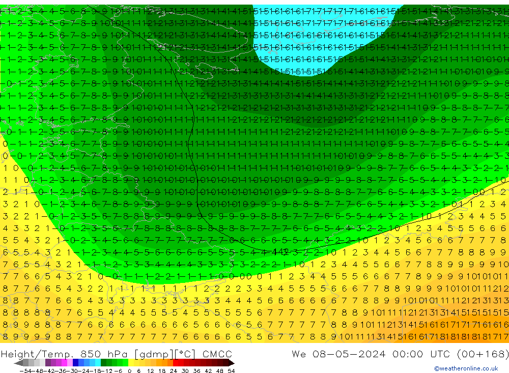 Yükseklik/Sıc. 850 hPa CMCC Çar 08.05.2024 00 UTC