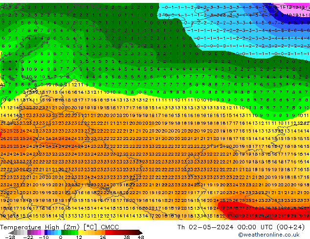 Nejvyšší teplota (2m) CMCC Čt 02.05.2024 00 UTC