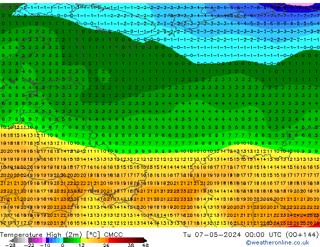 temperatura máx. (2m) CMCC Ter 07.05.2024 00 UTC