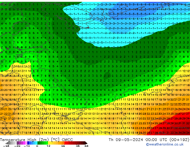 Max.temperatuur (2m) CMCC do 09.05.2024 00 UTC