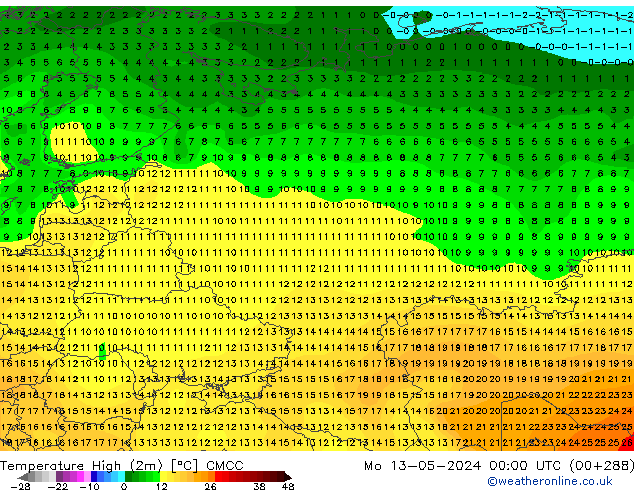 Max.temperatuur (2m) CMCC ma 13.05.2024 00 UTC