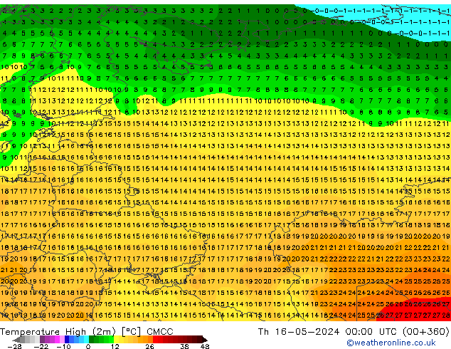 Temperature High (2m) CMCC Th 16.05.2024 00 UTC