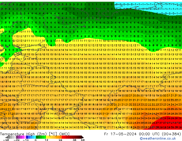 Nejvyšší teplota (2m) CMCC Pá 17.05.2024 00 UTC