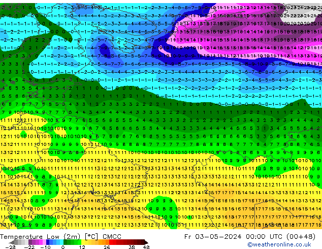 Temperature Low (2m) CMCC Fr 03.05.2024 00 UTC