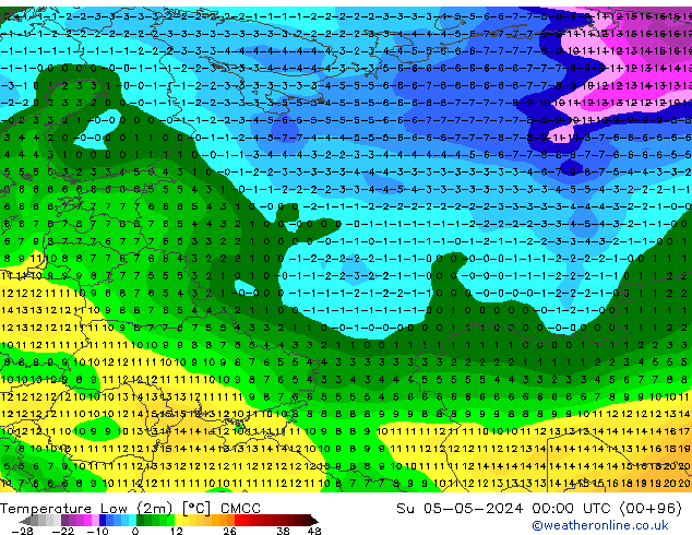 Temperatura mín. (2m) CMCC dom 05.05.2024 00 UTC