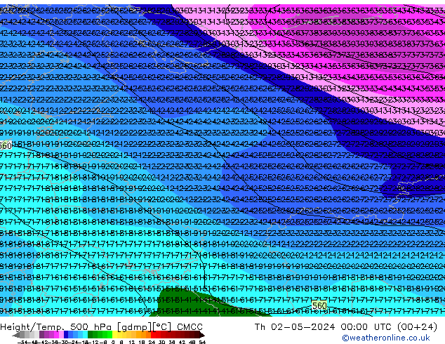 Hoogte/Temp. 500 hPa CMCC do 02.05.2024 00 UTC