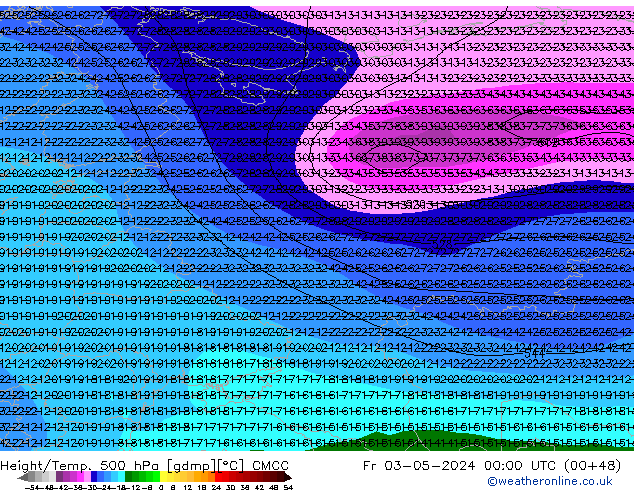 Geop./Temp. 500 hPa CMCC vie 03.05.2024 00 UTC