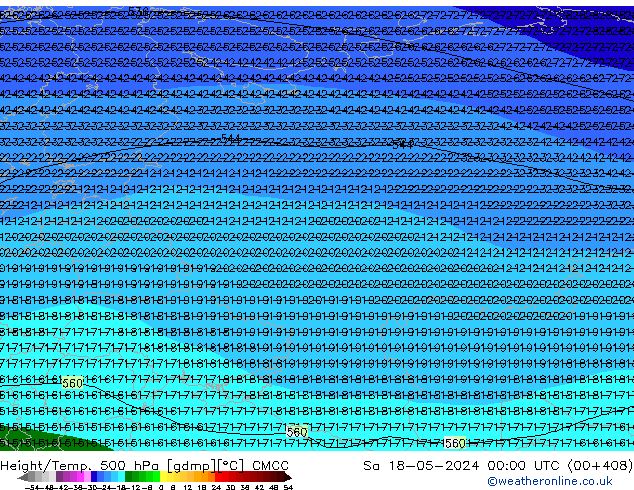Yükseklik/Sıc. 500 hPa CMCC Cts 18.05.2024 00 UTC