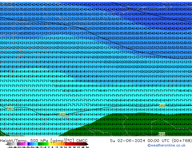 Height/Temp. 500 hPa CMCC Su 02.06.2024 00 UTC