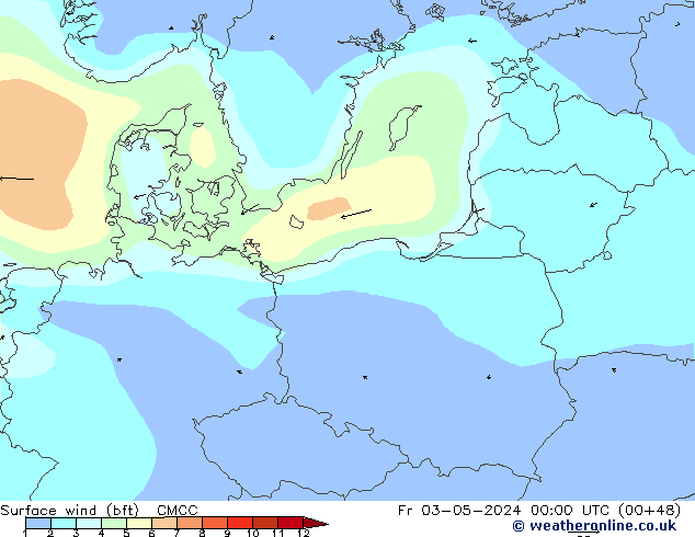 Surface wind (bft) CMCC Fr 03.05.2024 00 UTC