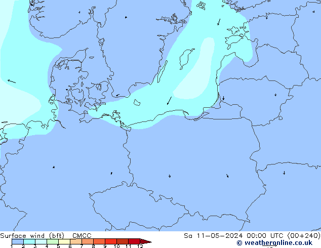 Wind 10 m (bft) CMCC za 11.05.2024 00 UTC