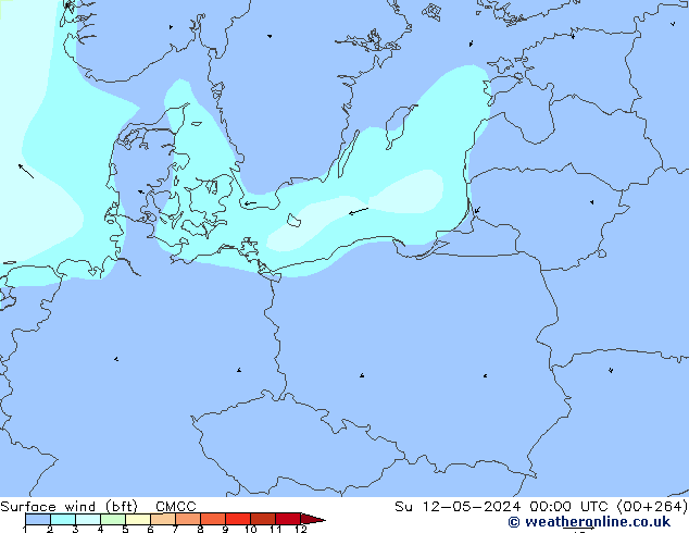 Wind 10 m (bft) CMCC zo 12.05.2024 00 UTC