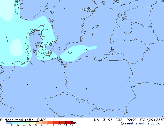 Surface wind (bft) CMCC Po 13.05.2024 00 UTC
