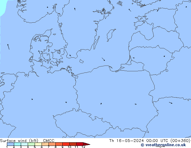 Vento 10 m (bft) CMCC Qui 16.05.2024 00 UTC