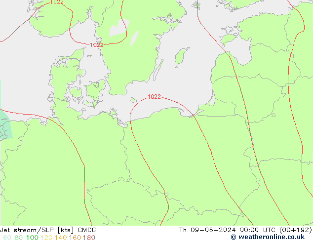 Jet stream CMCC Qui 09.05.2024 00 UTC