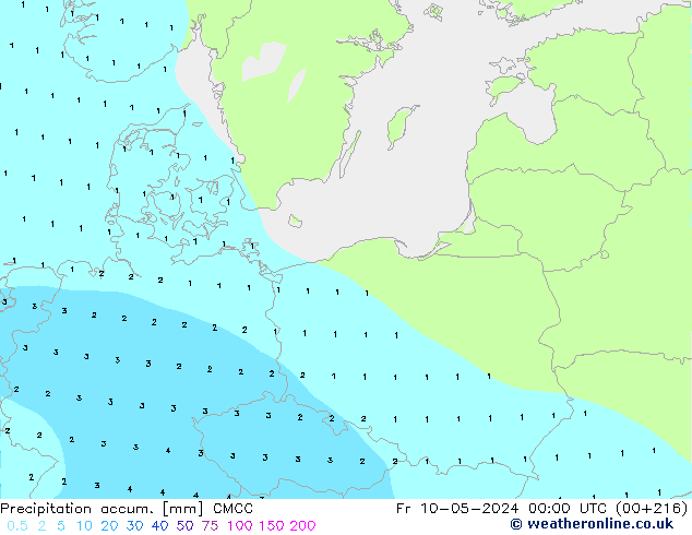 Précipitation accum. CMCC ven 10.05.2024 00 UTC