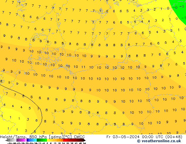 Yükseklik/Sıc. 850 hPa CMCC Cu 03.05.2024 00 UTC