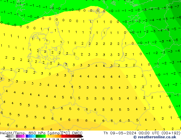 Height/Temp. 850 hPa CMCC Th 09.05.2024 00 UTC