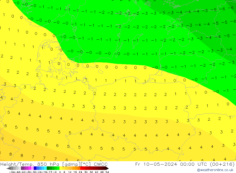 Height/Temp. 850 hPa CMCC Sex 10.05.2024 00 UTC