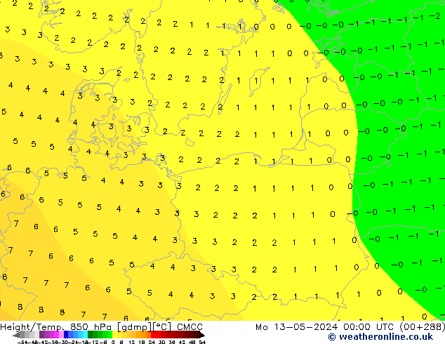 Height/Temp. 850 hPa CMCC Po 13.05.2024 00 UTC