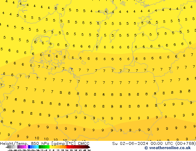 Height/Temp. 850 hPa CMCC Ne 02.06.2024 00 UTC