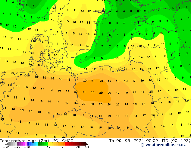 Temperature High (2m) CMCC Th 09.05.2024 00 UTC