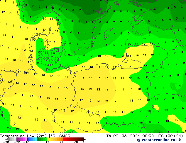 Min. Temperatura (2m) CMCC czw. 02.05.2024 00 UTC