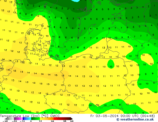 Nejnižší teplota (2m) CMCC Pá 03.05.2024 00 UTC