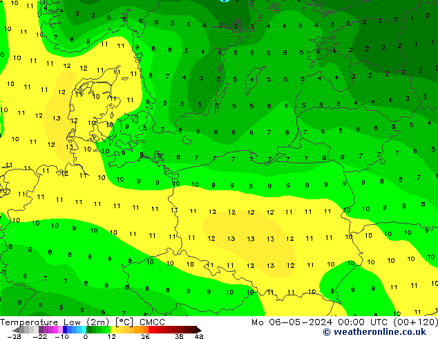 Temperature Low (2m) CMCC Mo 06.05.2024 00 UTC