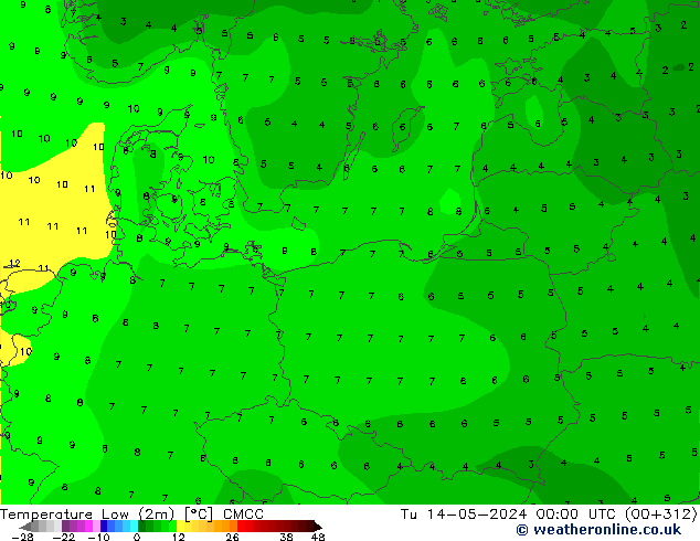 Temperature Low (2m) CMCC Tu 14.05.2024 00 UTC