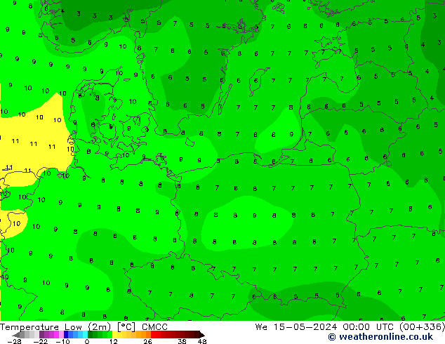 Min. Temperatura (2m) CMCC śro. 15.05.2024 00 UTC