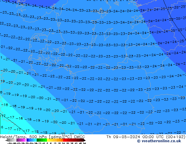 Yükseklik/Sıc. 500 hPa CMCC Per 09.05.2024 00 UTC