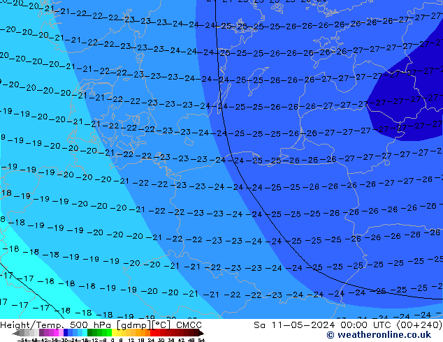 Yükseklik/Sıc. 500 hPa CMCC Cts 11.05.2024 00 UTC