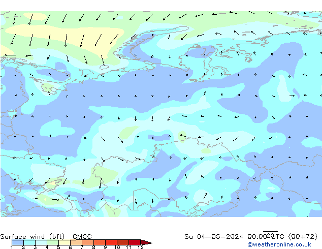 Viento 10 m (bft) CMCC sáb 04.05.2024 00 UTC