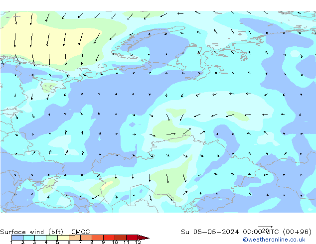 Surface wind (bft) CMCC Su 05.05.2024 00 UTC
