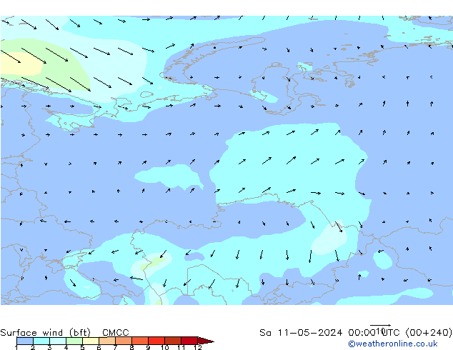 Surface wind (bft) CMCC Sa 11.05.2024 00 UTC