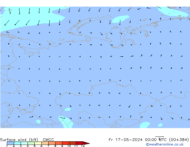 Surface wind (bft) CMCC Pá 17.05.2024 00 UTC