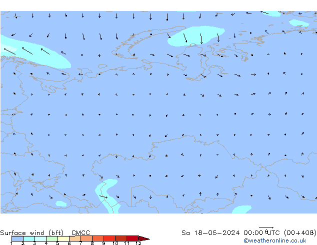 wiatr 10 m (bft) CMCC so. 18.05.2024 00 UTC