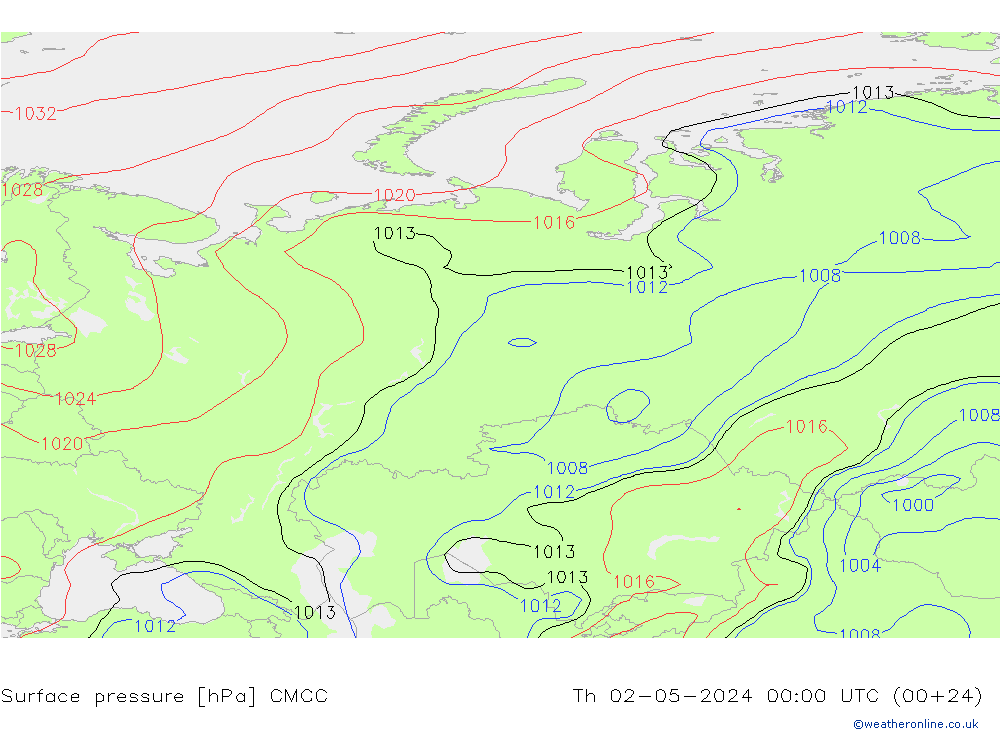 Presión superficial CMCC jue 02.05.2024 00 UTC