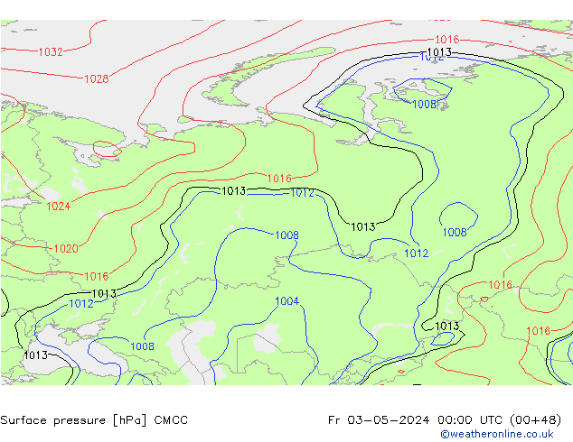 Presión superficial CMCC vie 03.05.2024 00 UTC