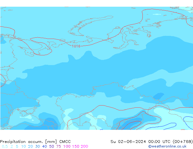 Precipitation accum. CMCC Su 02.06.2024 00 UTC