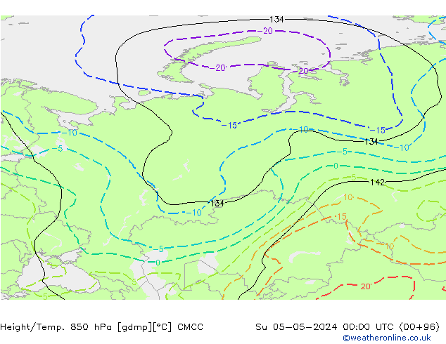 Geop./Temp. 850 hPa CMCC dom 05.05.2024 00 UTC