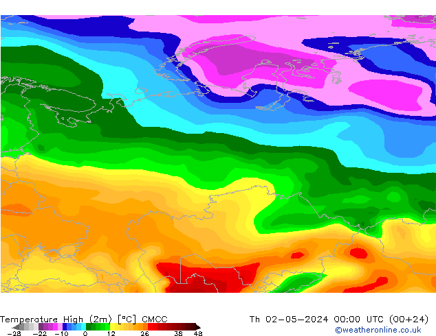 Max.temperatuur (2m) CMCC do 02.05.2024 00 UTC