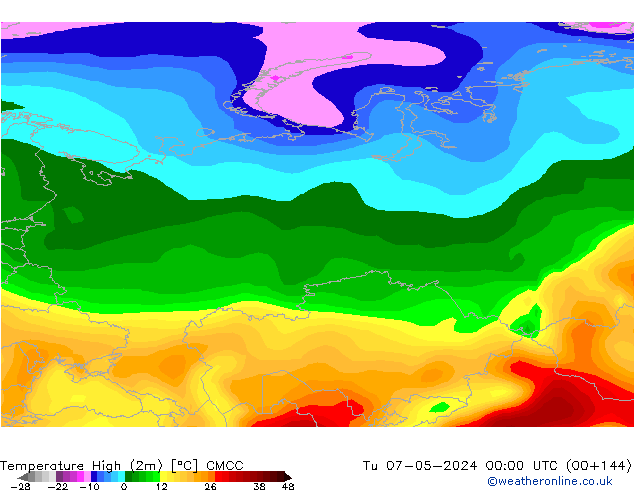 Temperatura máx. (2m) CMCC mar 07.05.2024 00 UTC