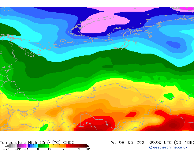 temperatura máx. (2m) CMCC Qua 08.05.2024 00 UTC